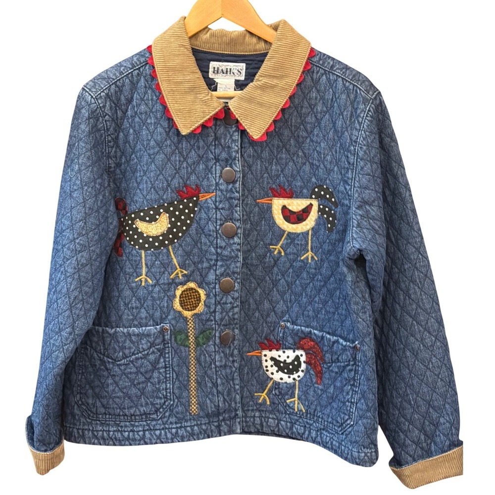 Vintage  90's Haiks Quilted Denim Jacket Cottagecore Farmcore Grandmacore Rural
